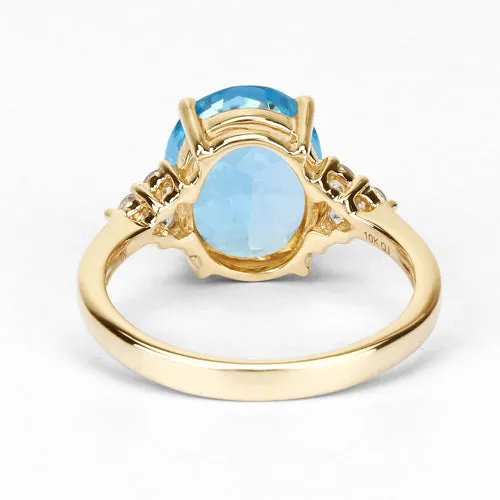 10K Yellow Gold Swiss Blue Topaz and White Topaz Ring US7