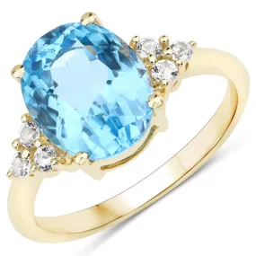 10K Yellow Gold Swiss Blue Topaz and White Topaz Ring US7