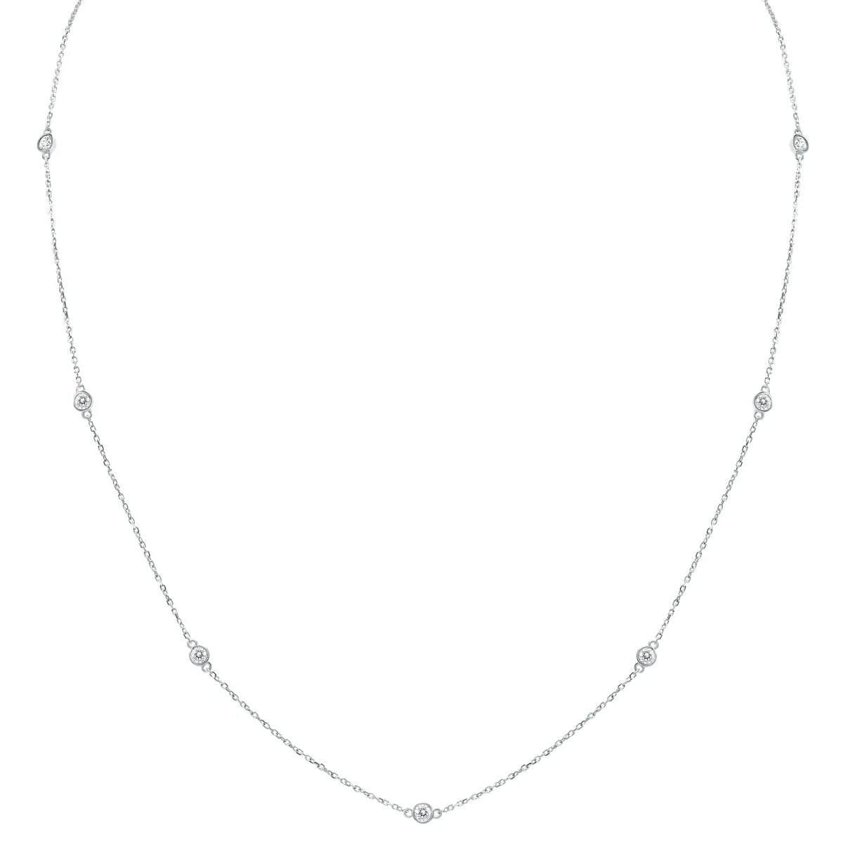 1/2 Carat Tw Bezel Set Diamond Station Necklace In 14K White Gold