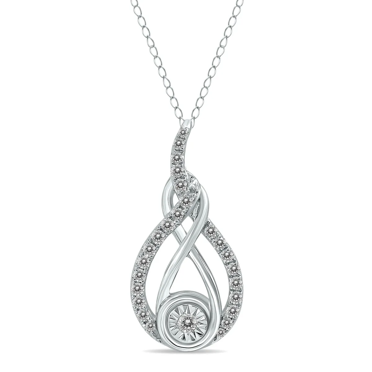 1/2 Ctw Twisted Diamond Infinity Drop Pendant In 14K White Gold