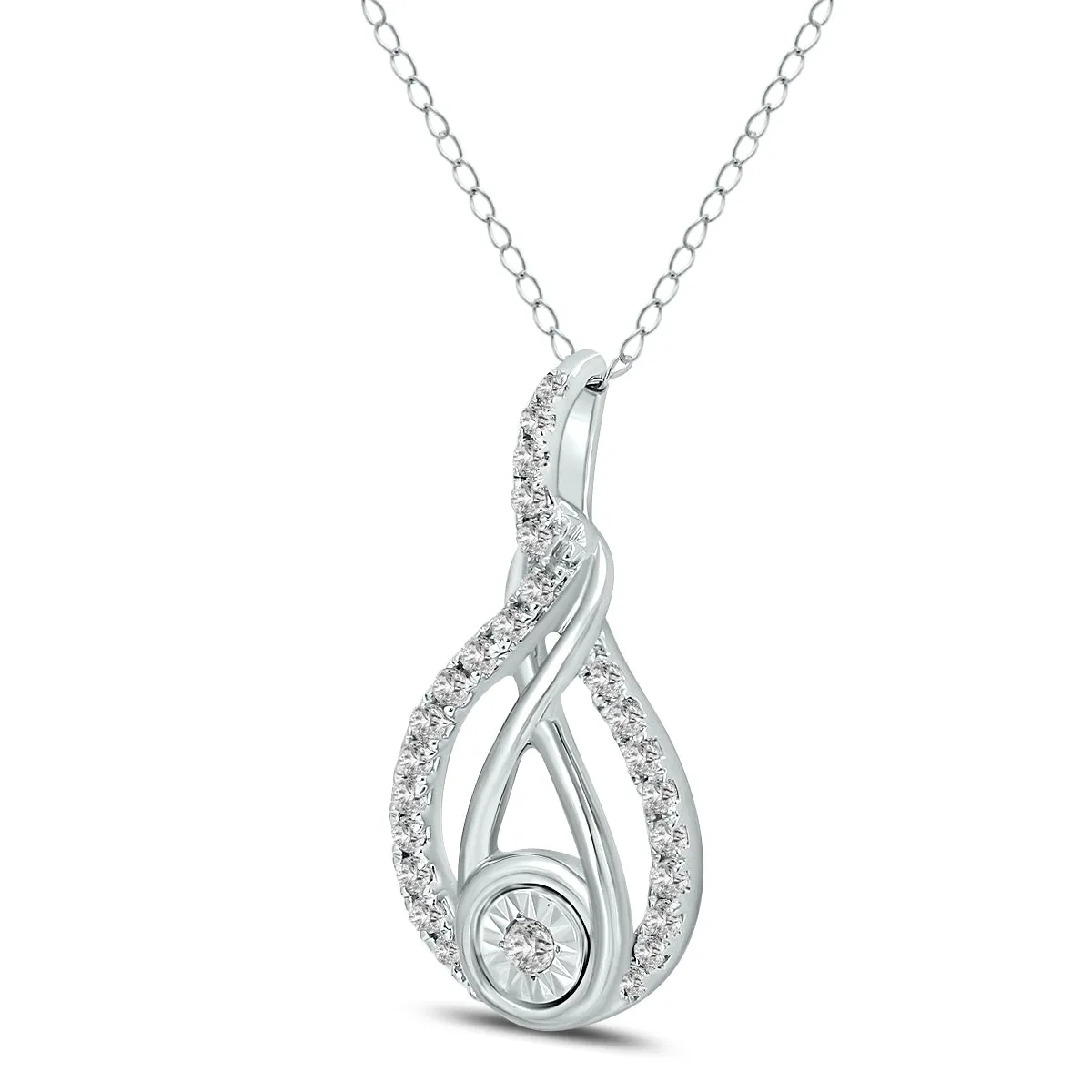 1/2 Ctw Twisted Diamond Infinity Drop Pendant In 14K White Gold