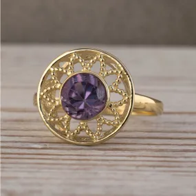 14K Yellow Gold Round Purple Amethyst 6mm Ring