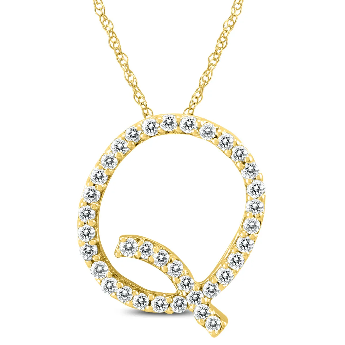 1/5 Carat Tw Q Initial Diamond Pendant Necklace In 10K Yellow Gold With Adjustable Chain