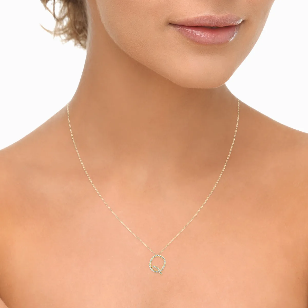 1/5 Carat Tw Q Initial Diamond Pendant Necklace In 10K Yellow Gold With Adjustable Chain