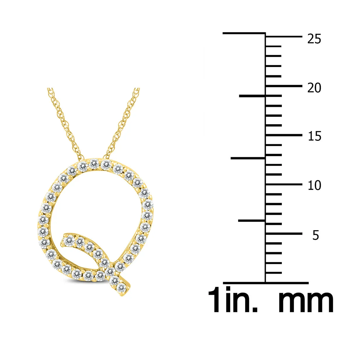 1/5 Carat Tw Q Initial Diamond Pendant Necklace In 10K Yellow Gold With Adjustable Chain