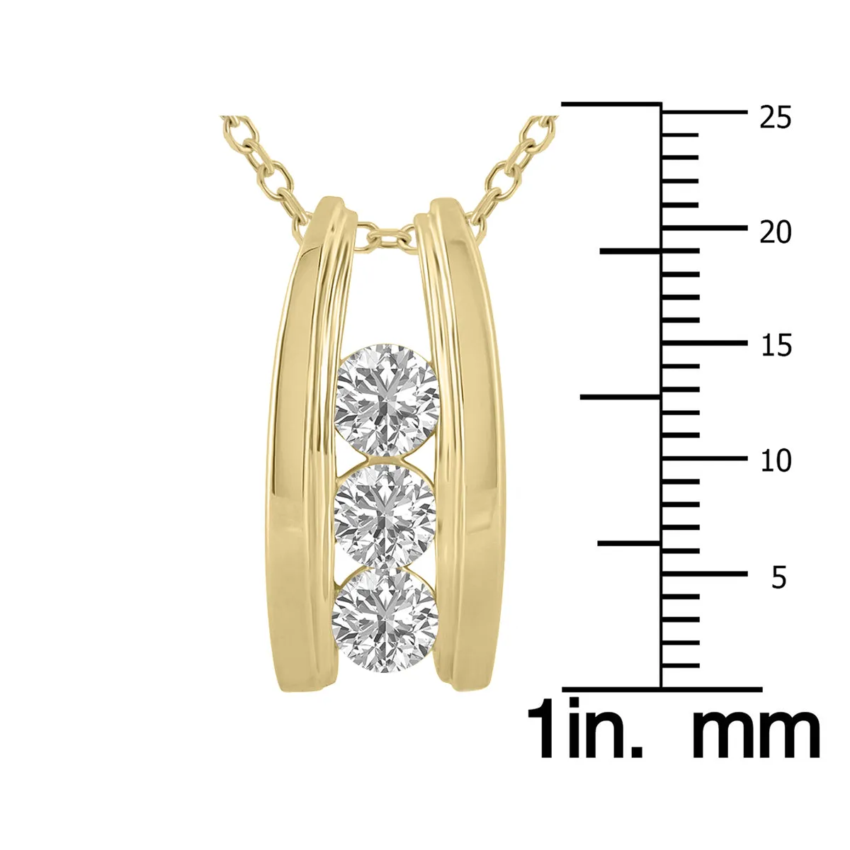 1.50 Ctw Three Stone Lab Grown Diamond Ladder Pendant In 10K Yellow Gold