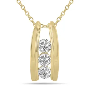 1.50 Ctw Three Stone Lab Grown Diamond Ladder Pendant In 10K Yellow Gold