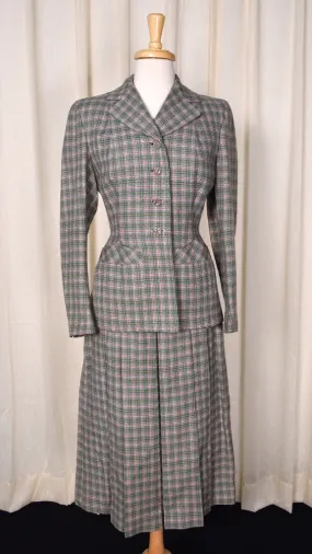 1940s Green Plaid Skirt Suit