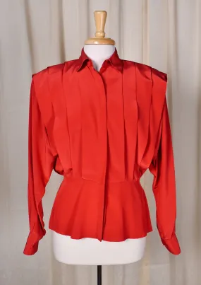 1940s Red Pleated Blouse