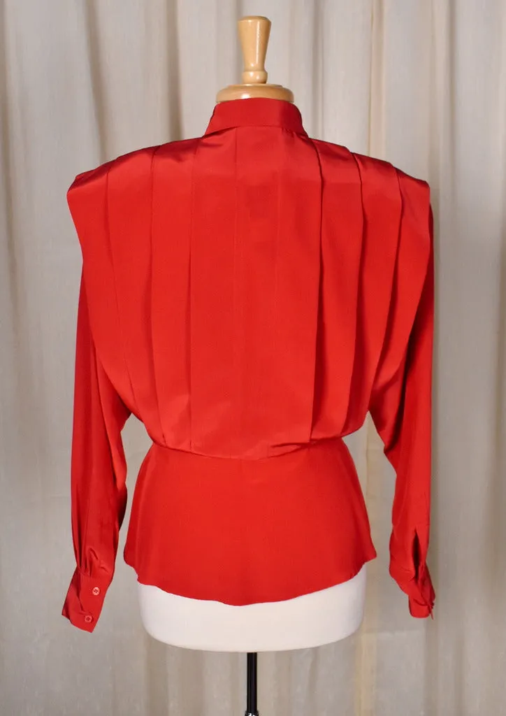 1940s Red Pleated Blouse