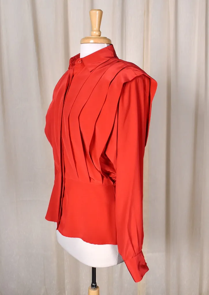 1940s Red Pleated Blouse