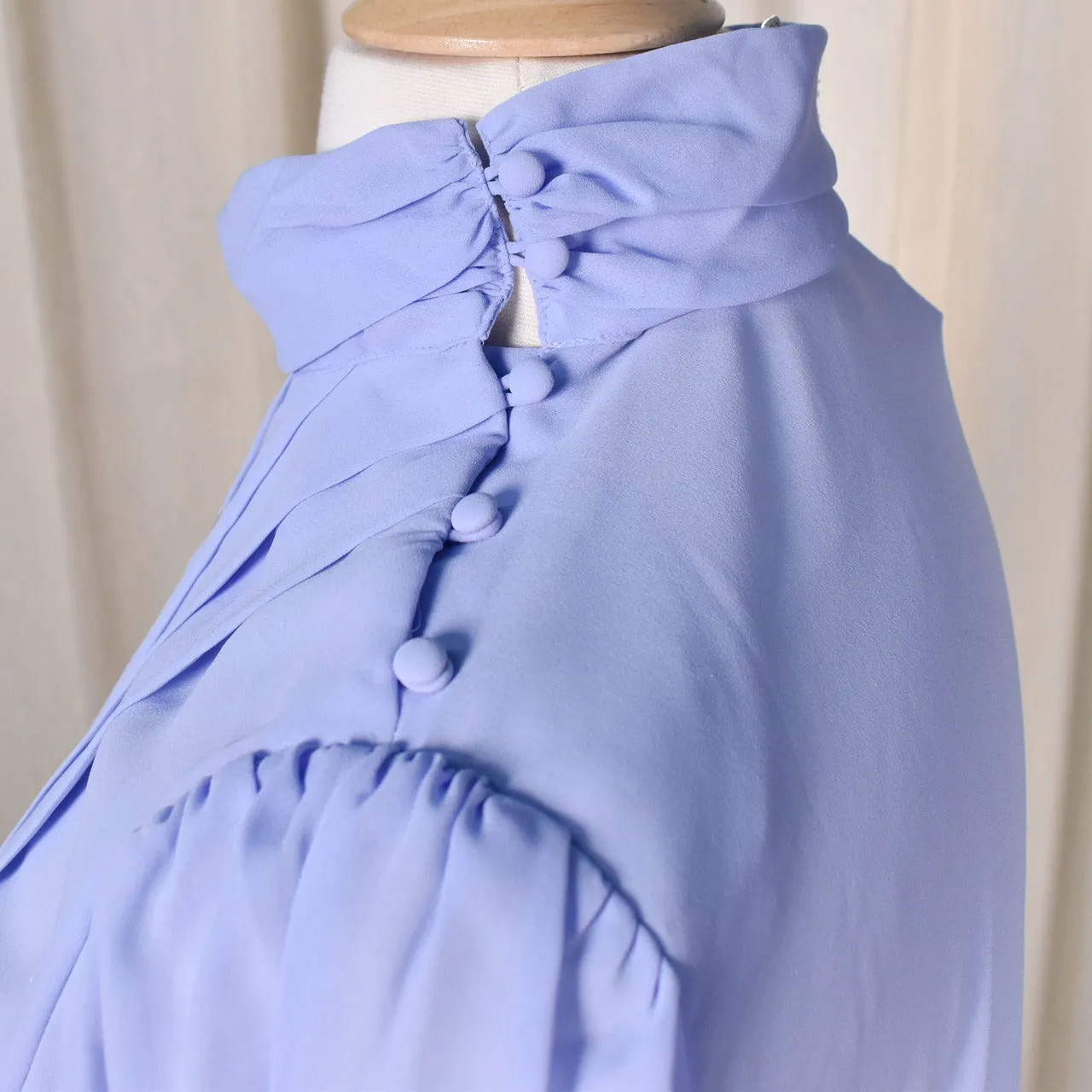 1940s Style Periwinkle Pleated Button Shoulder Blouse