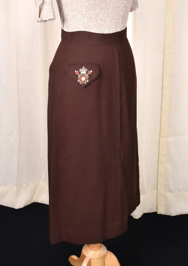 1940s Vintage Rhinestone Pocket Skirt