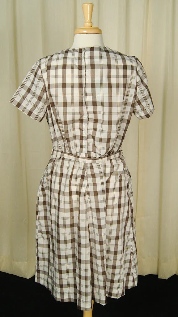 1950s Brown Checker Rose Dress