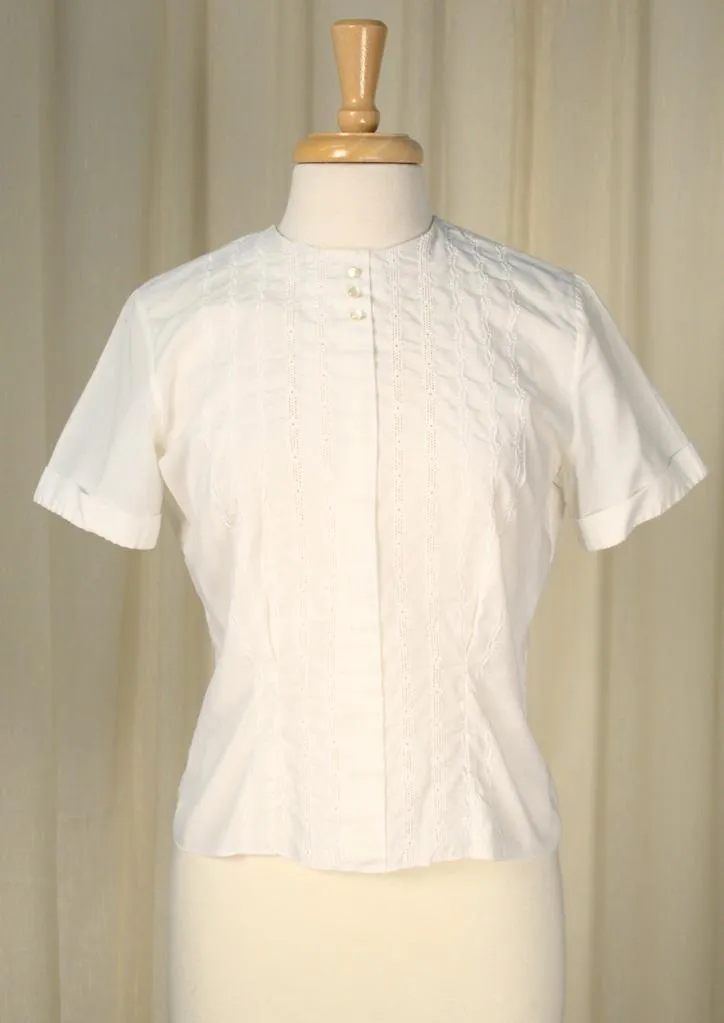 1950s Button Back Eyelet Blouse