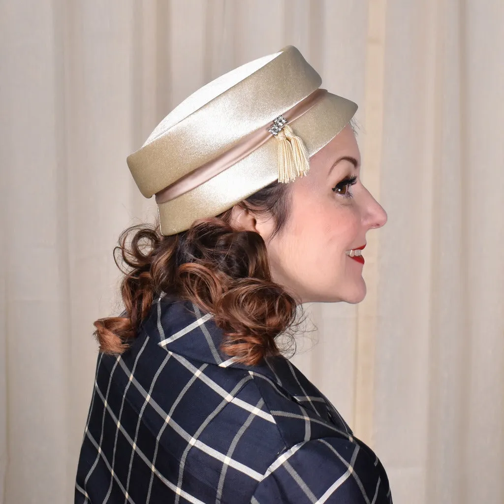 1950s Cream Rhinestones & Tassels Hat