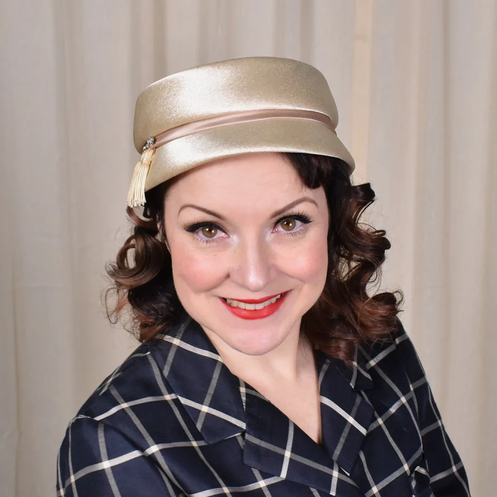 1950s Cream Rhinestones & Tassels Hat