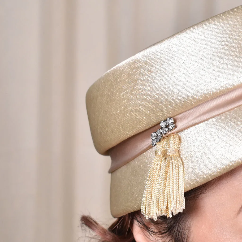 1950s Cream Rhinestones & Tassels Hat