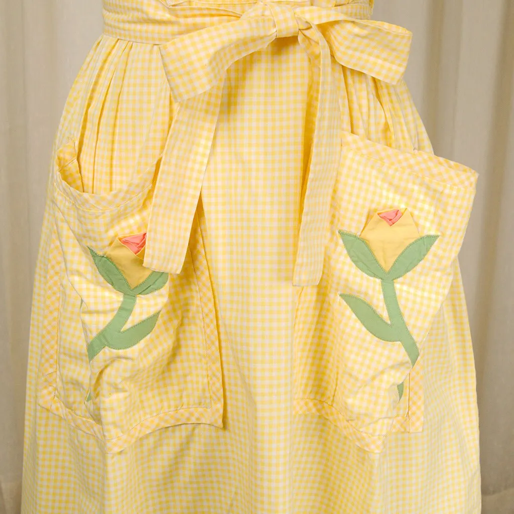 1950s Gingham Floral Wrap Dress