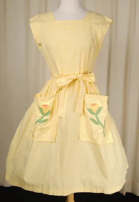 1950s Gingham Floral Wrap Dress