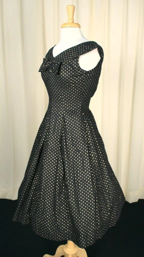 1950s Gold & Black Dot Dress