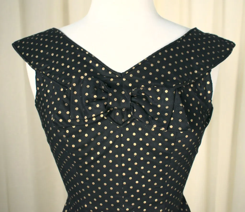 1950s Gold & Black Dot Dress