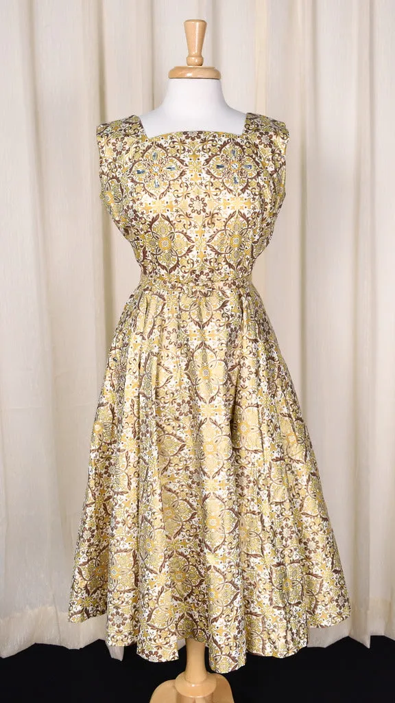 1950s Gold Beaded Dance Vintage Dress