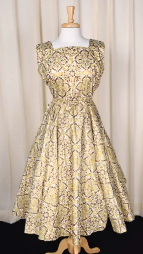 1950s Gold Beaded Dance Vintage Dress