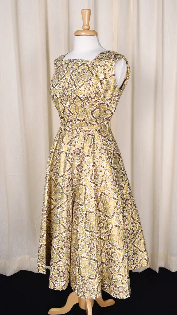 1950s Gold Beaded Dance Vintage Dress