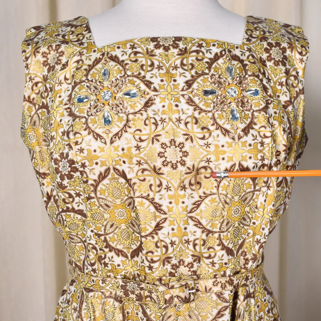 1950s Gold Beaded Dance Vintage Dress