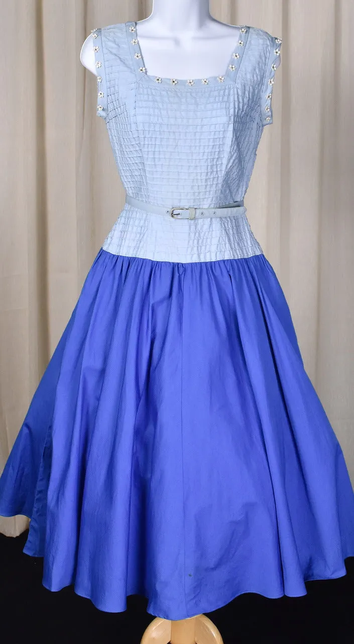 1950s Jonathan Logan Blue Rhinestone Daisy Dress