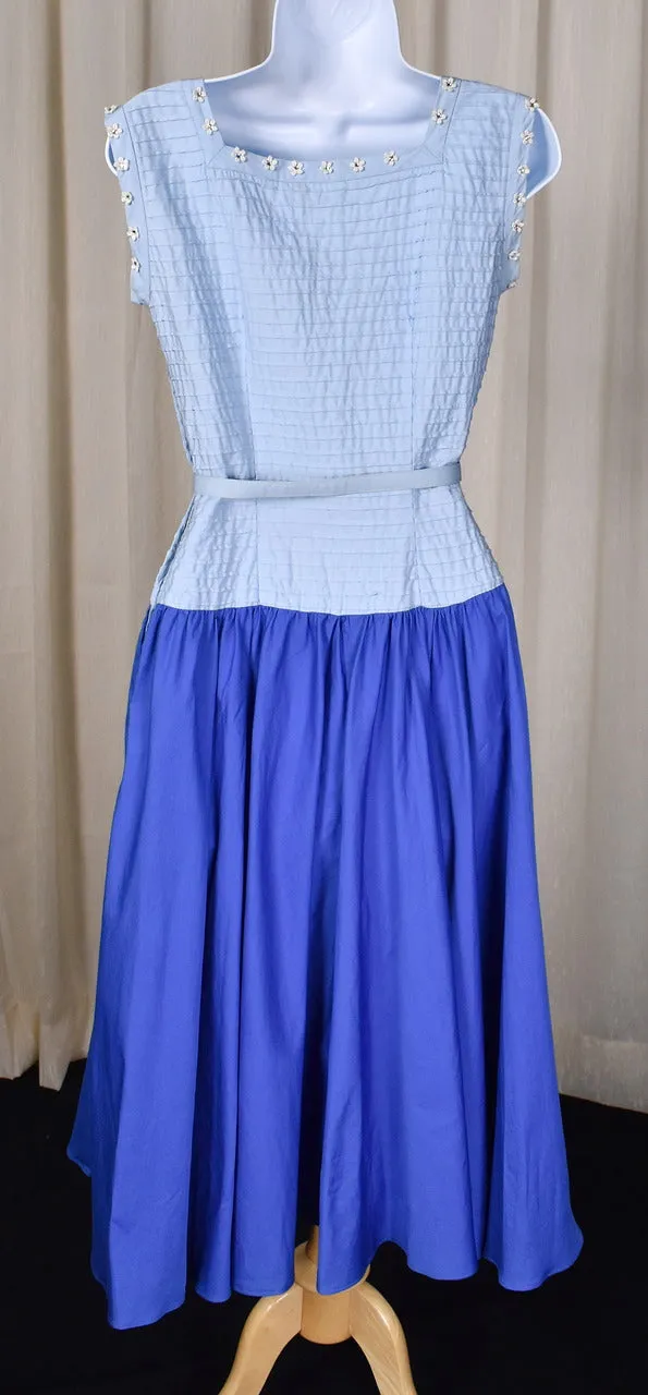 1950s Jonathan Logan Blue Rhinestone Daisy Dress