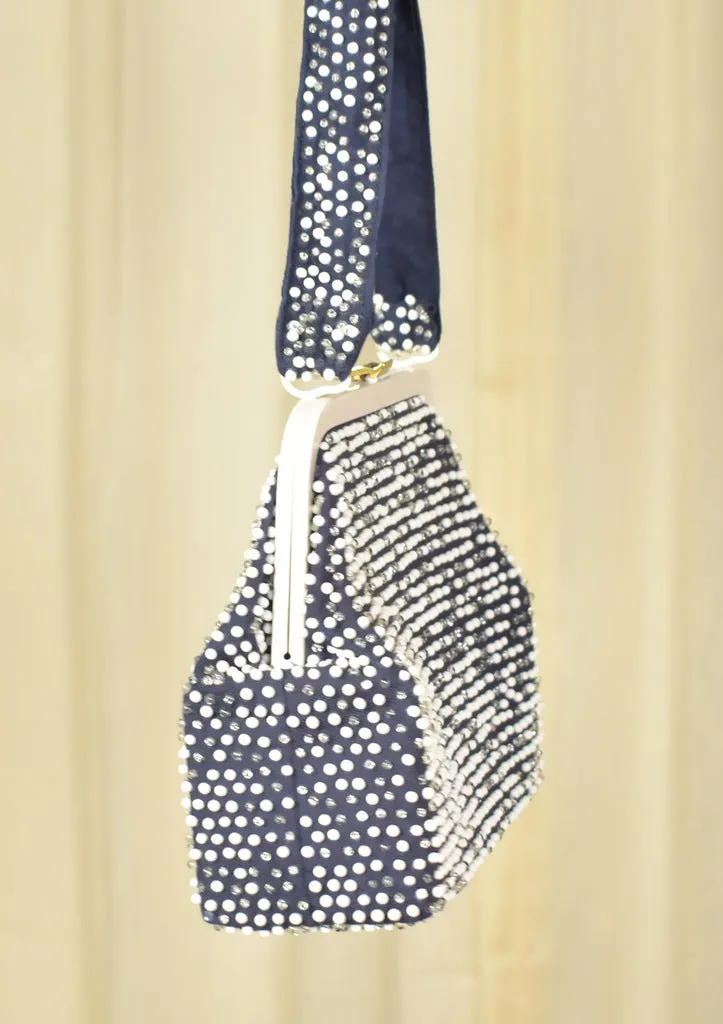 1950s Navy & White Dot Handbag