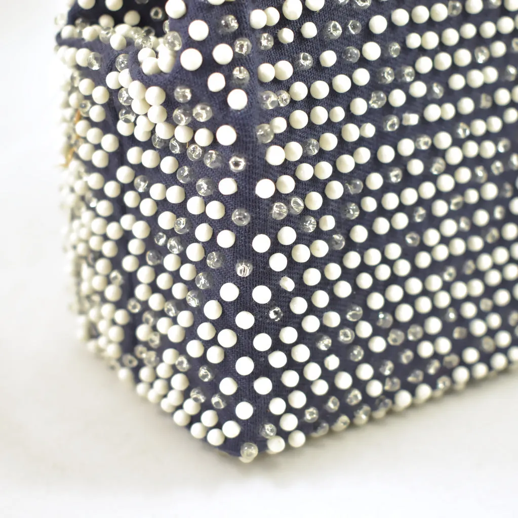 1950s Navy & White Dot Handbag