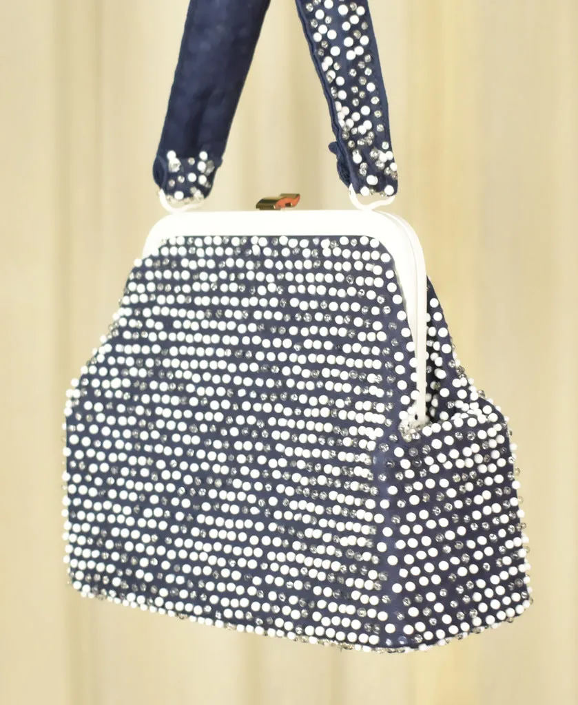 1950s Navy & White Dot Handbag