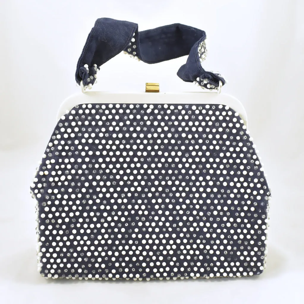 1950s Navy & White Dot Handbag