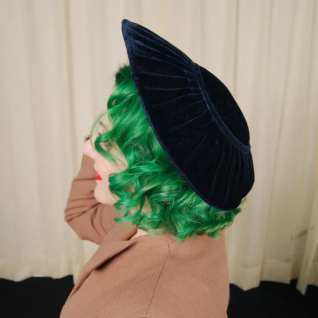 1950s Navy Velvet Platter Hat