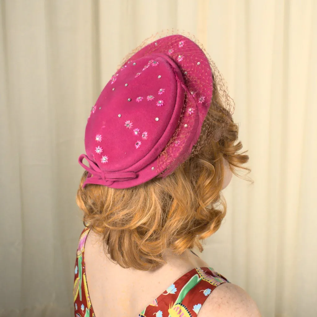 1950s Pink Rhinestone Hat