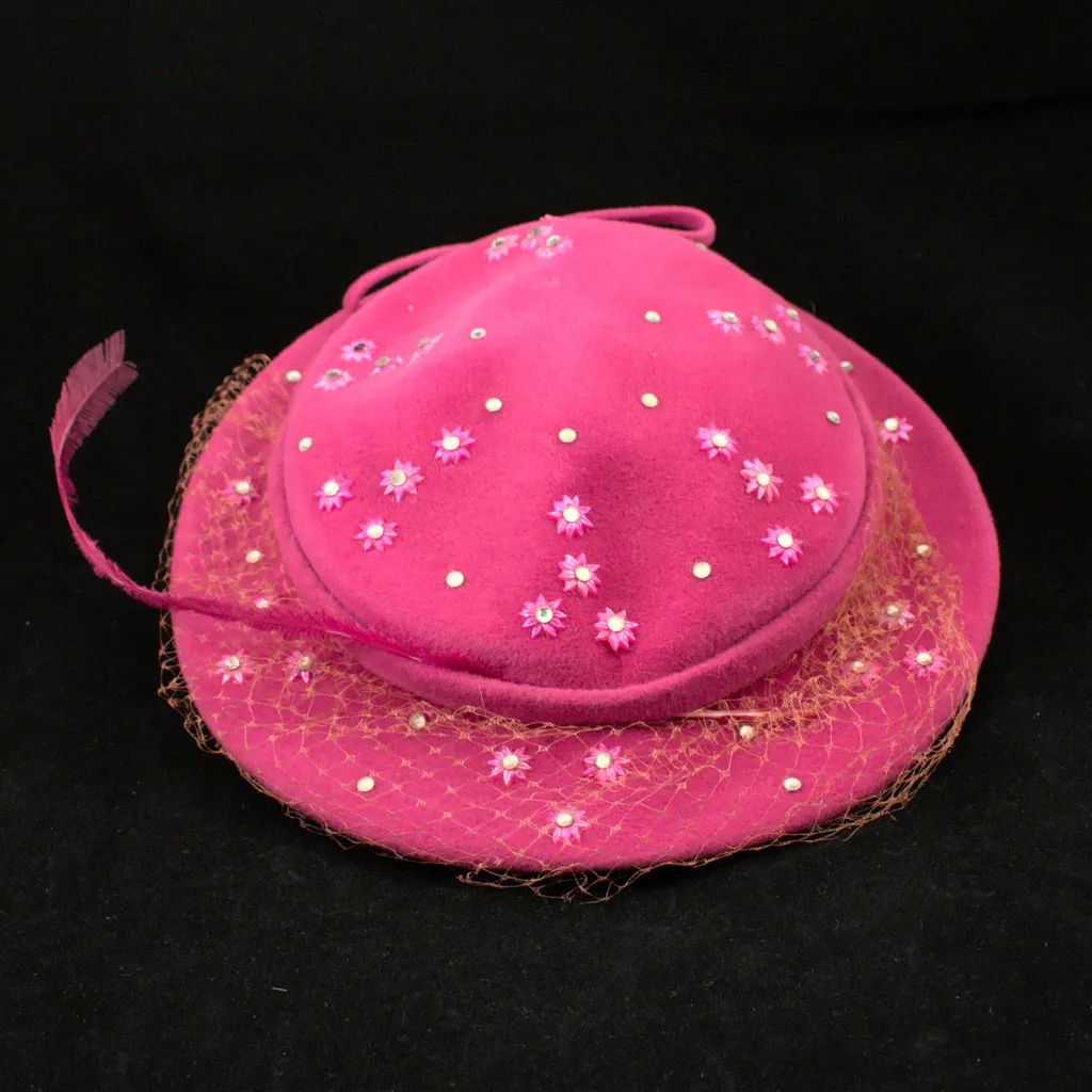 1950s Pink Rhinestone Hat