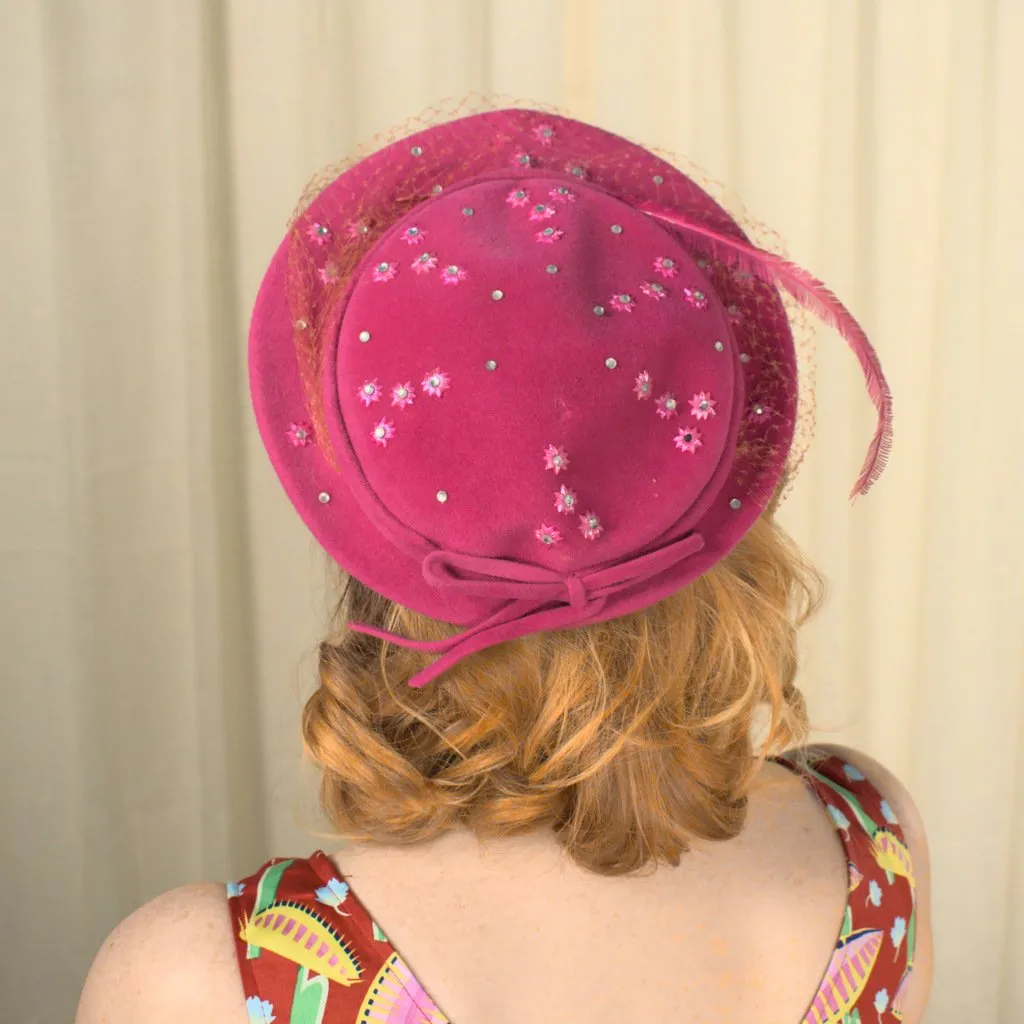 1950s Pink Rhinestone Hat