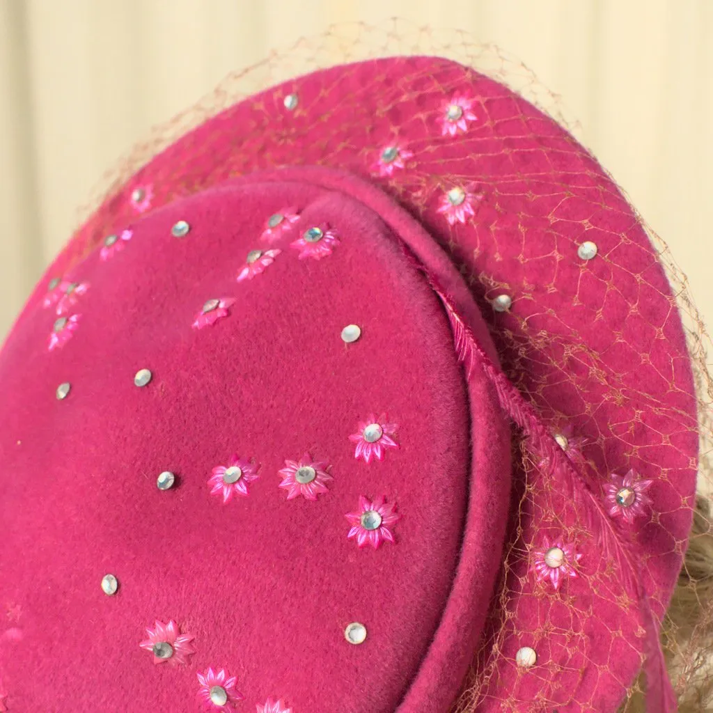 1950s Pink Rhinestone Hat