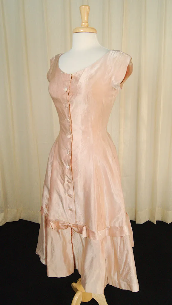 1950s Pink Sateen Bow Dress