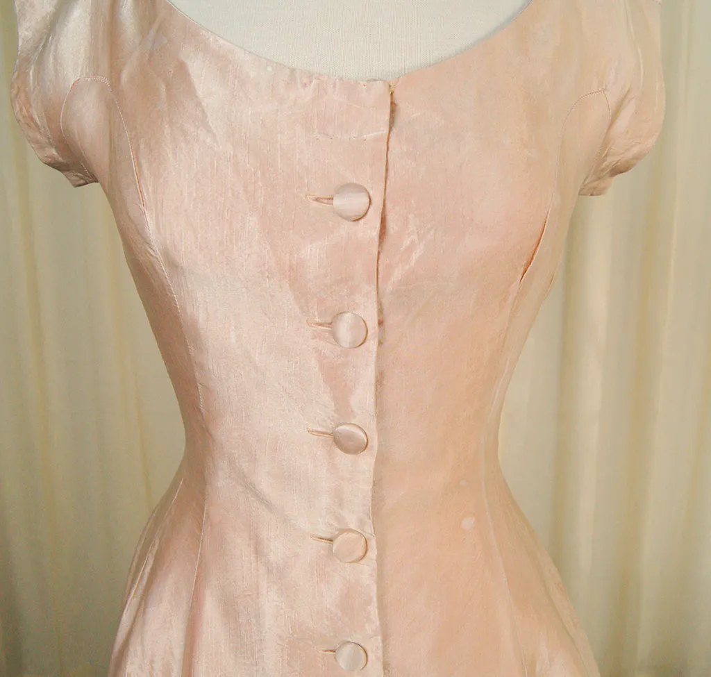 1950s Pink Sateen Bow Dress