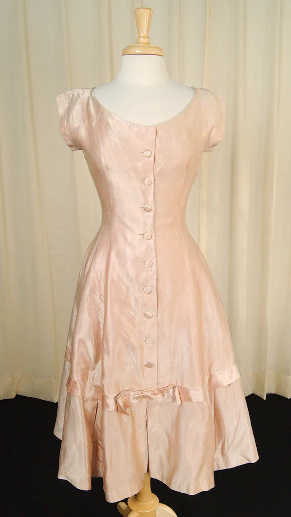 1950s Pink Sateen Bow Dress