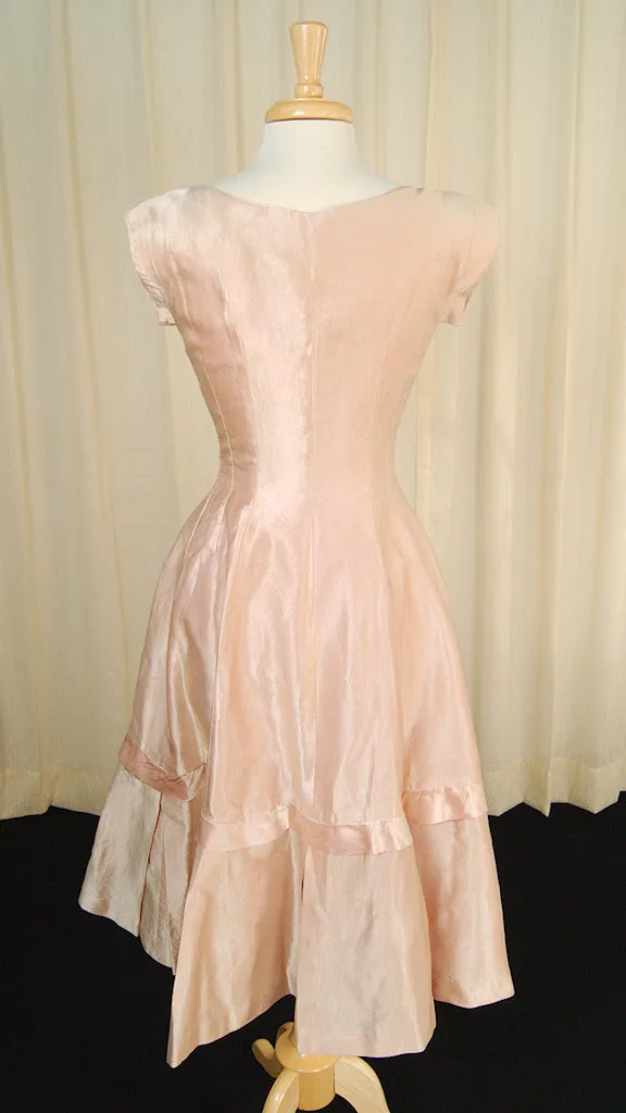 1950s Pink Sateen Bow Dress