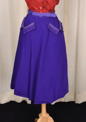 1950s Purple Stitched Pocket A-line Skirt