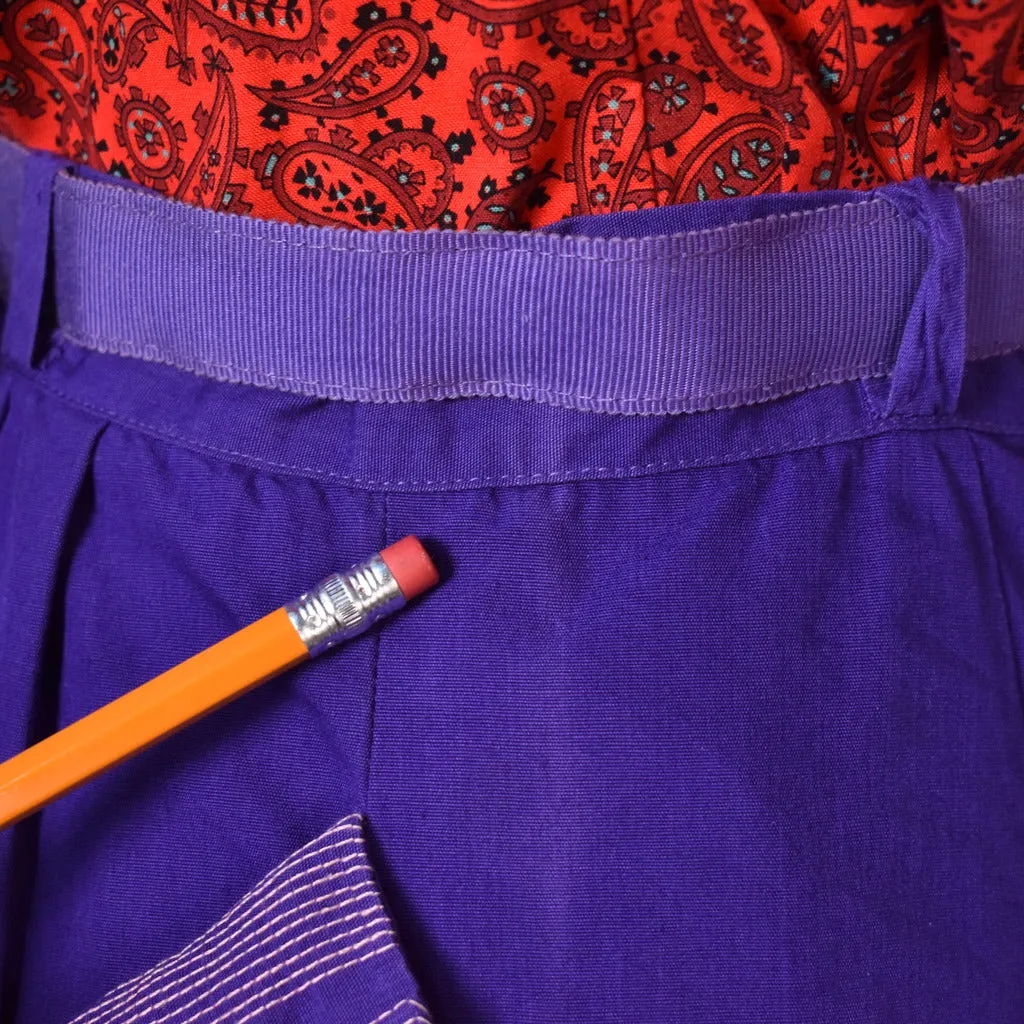 1950s Purple Stitched Pocket A-line Skirt