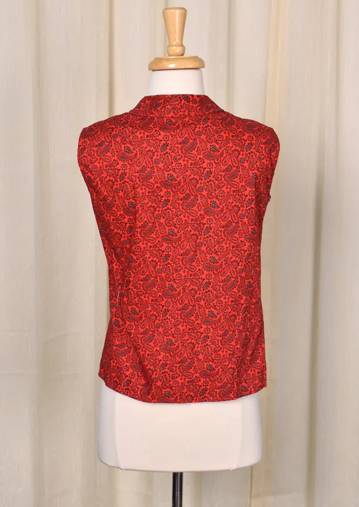 1950s Red Paisley Sleeveless Rockabilly Blouse