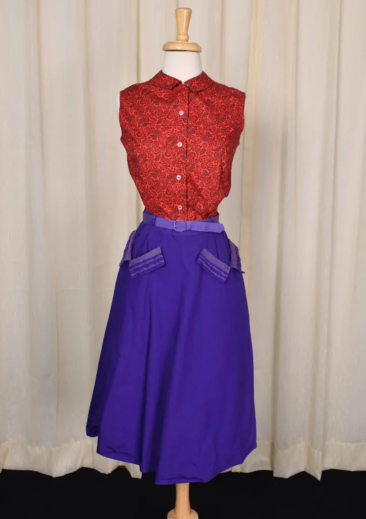 1950s Red Paisley Sleeveless Rockabilly Blouse