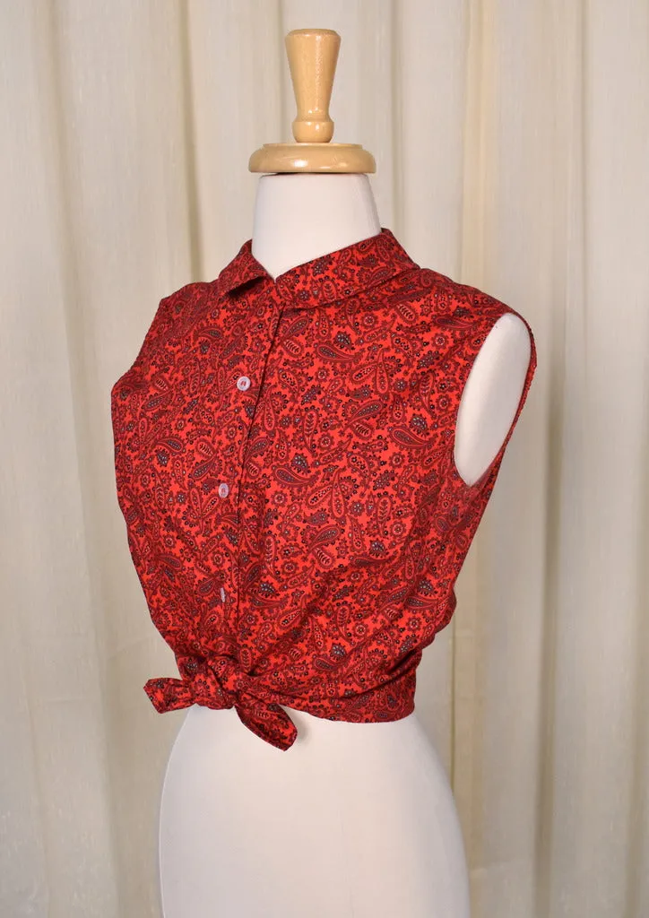 1950s Red Paisley Sleeveless Rockabilly Blouse